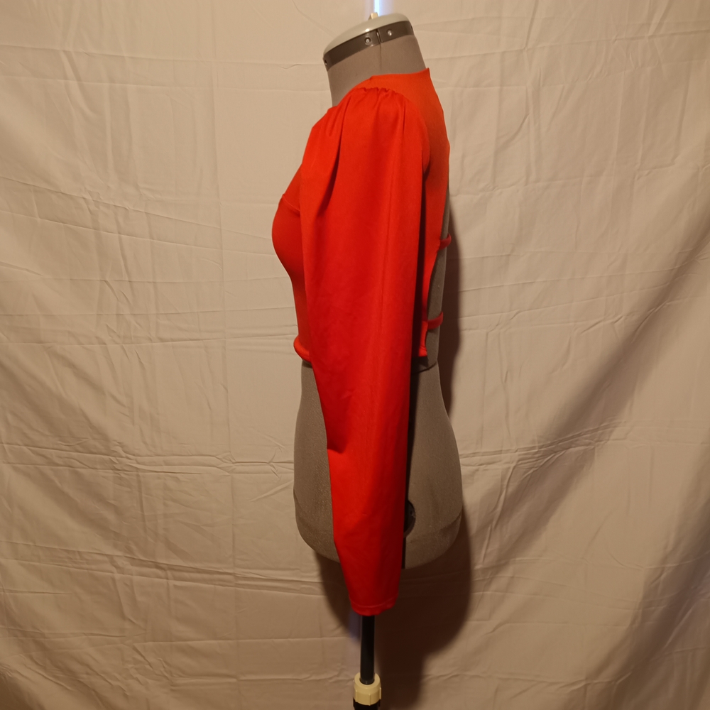 🍋 Vibrant Red Long Sleeve Crop Top Women Small Party Club - Picture 4 of 10